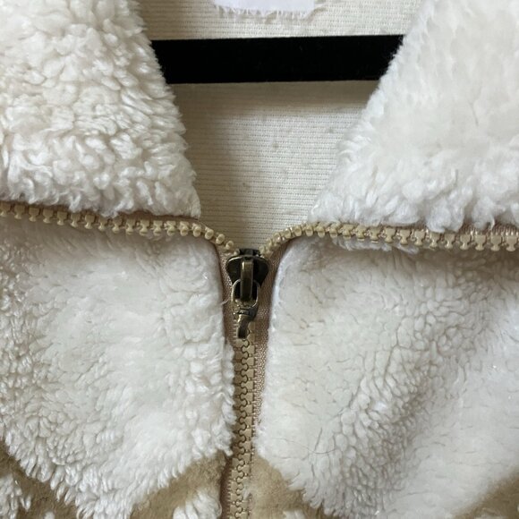 Vintage Milton Funwear Fleece Cardigan Womens Cream Beige Fleece SW Faux Fur - Picture 3 of 9